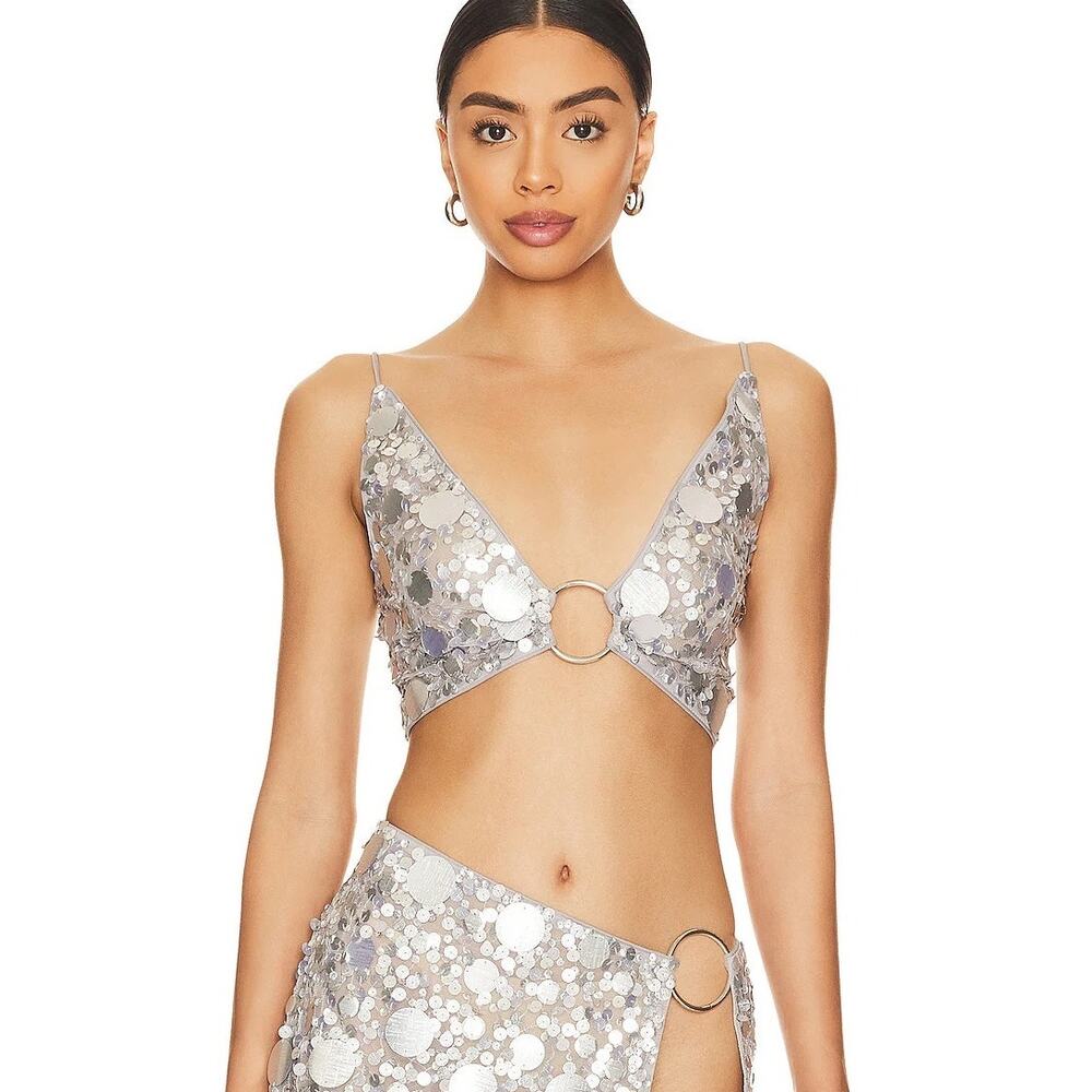 Lovers & Friends Quinn Crop Top Bralette Sequin Embellished Party Evening NYE S